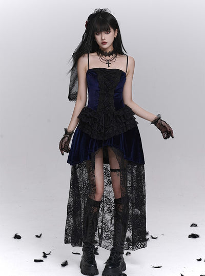 Gothic Style Blue Lace Strap Dress/Black Cardigan LAD0238