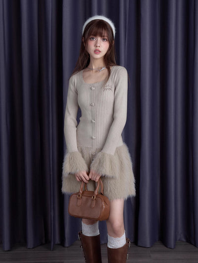 Pure Desire Slim Bottoming Knitted Fur Skirt Dress SAG0192