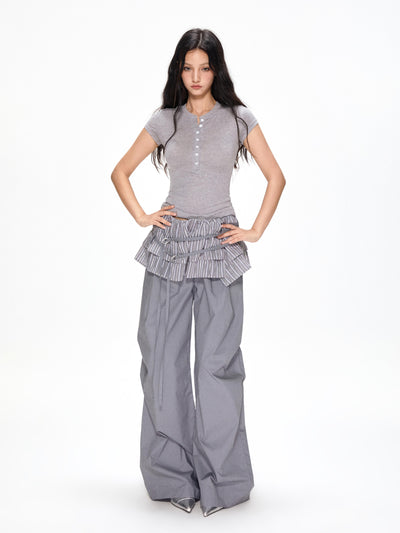 Satin Ruffled Casual Straight Pants APE0392