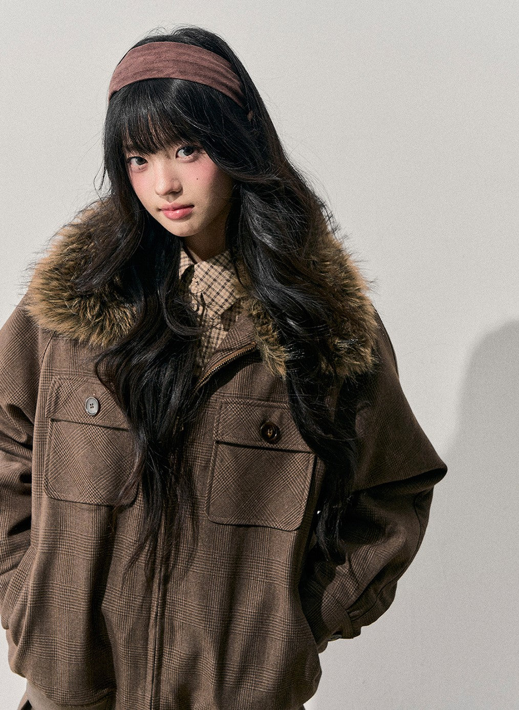 Brown Quilted Jacket/Pleated Skirt DIA0724