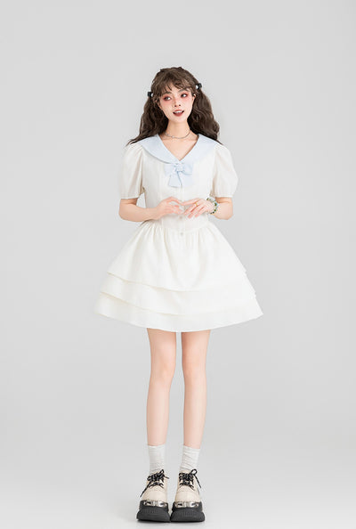 Navy Collar White A-Line Cake Princess Dress KEI0095