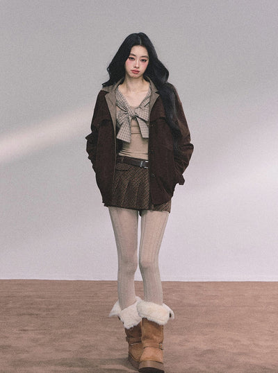 Fake Two-piece Bow Plaid Knit DIA0612