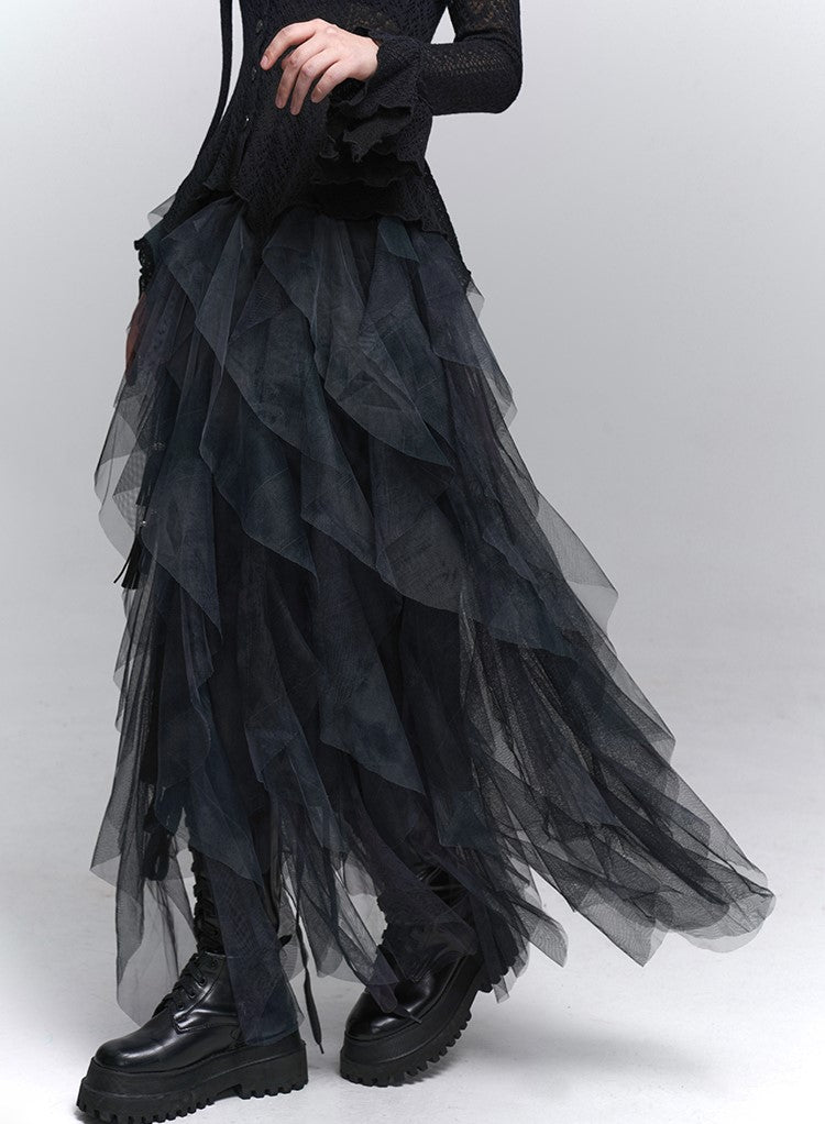Irregular Mesh Cake Long Skirt LAD0223