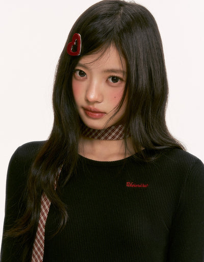 Plaid Tie-Waist Ruffled Long-Sleeved Sweater WEE0133