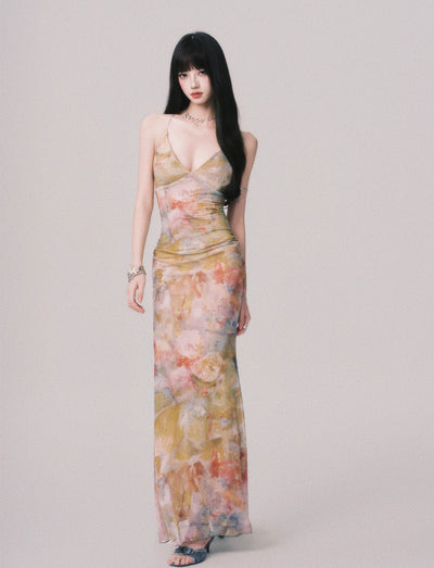 V-neck Long Suspender Dress LUL0163