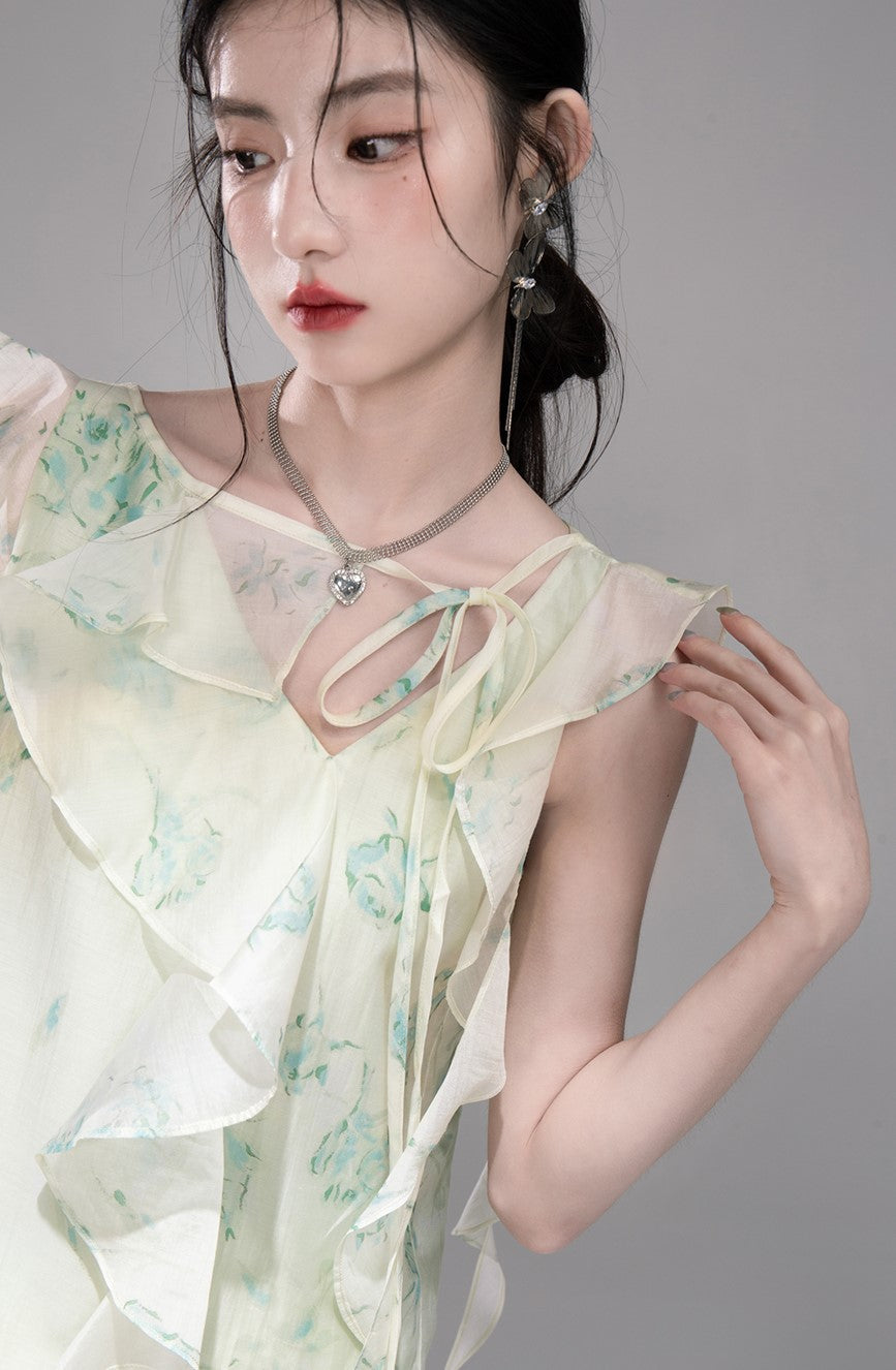Irregular Lotus Leaf Collar Chiffon Shirt COT0330
