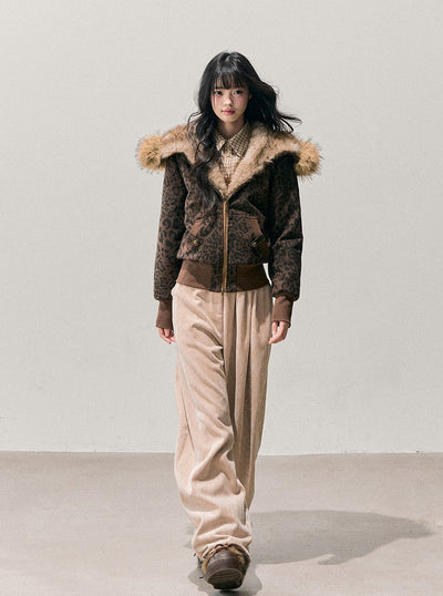 Quilted Leopard Print Fur Jacket DIA0715