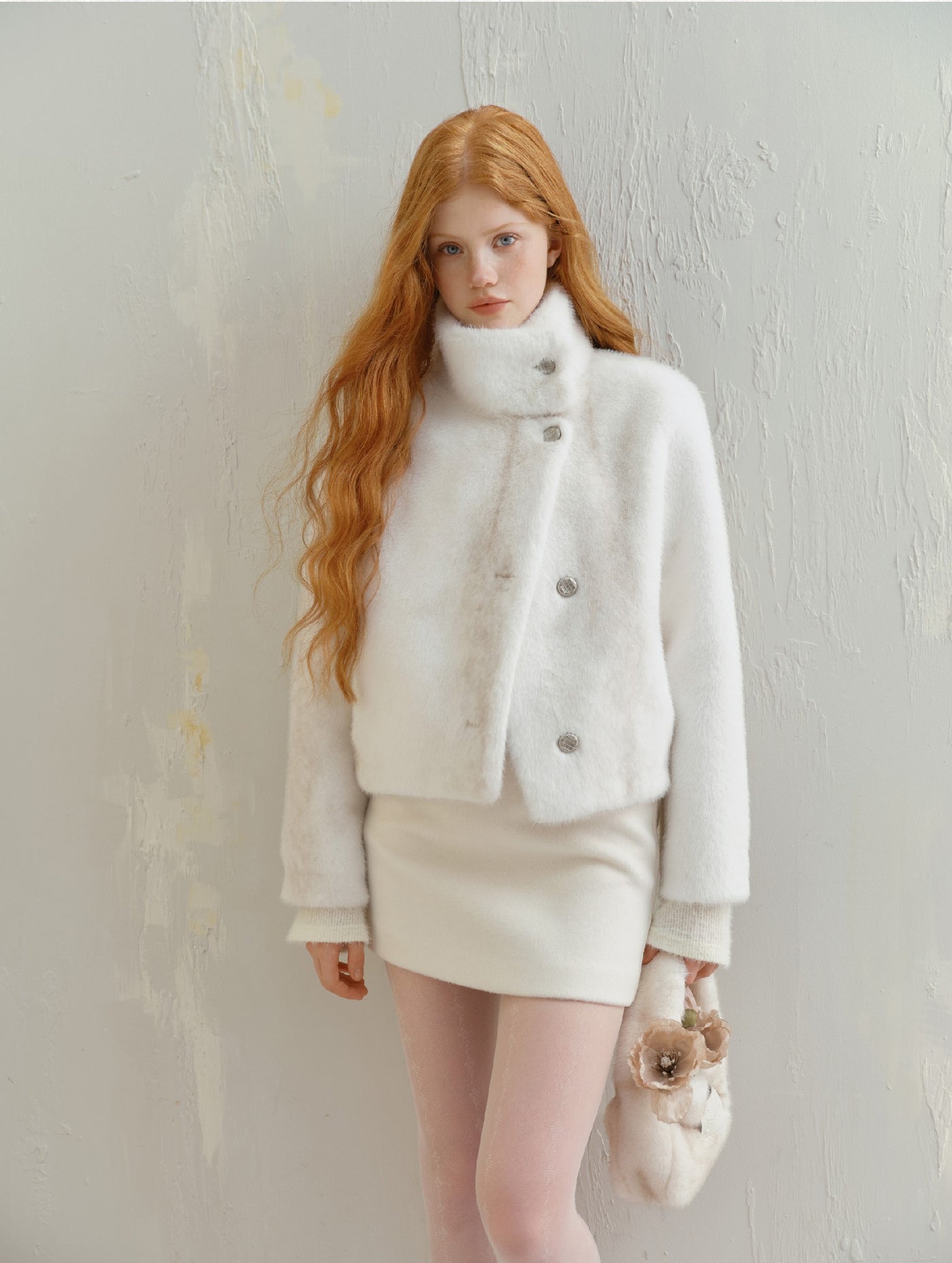 White Half-High Collar Mink Short Fur Jacket SAL0083