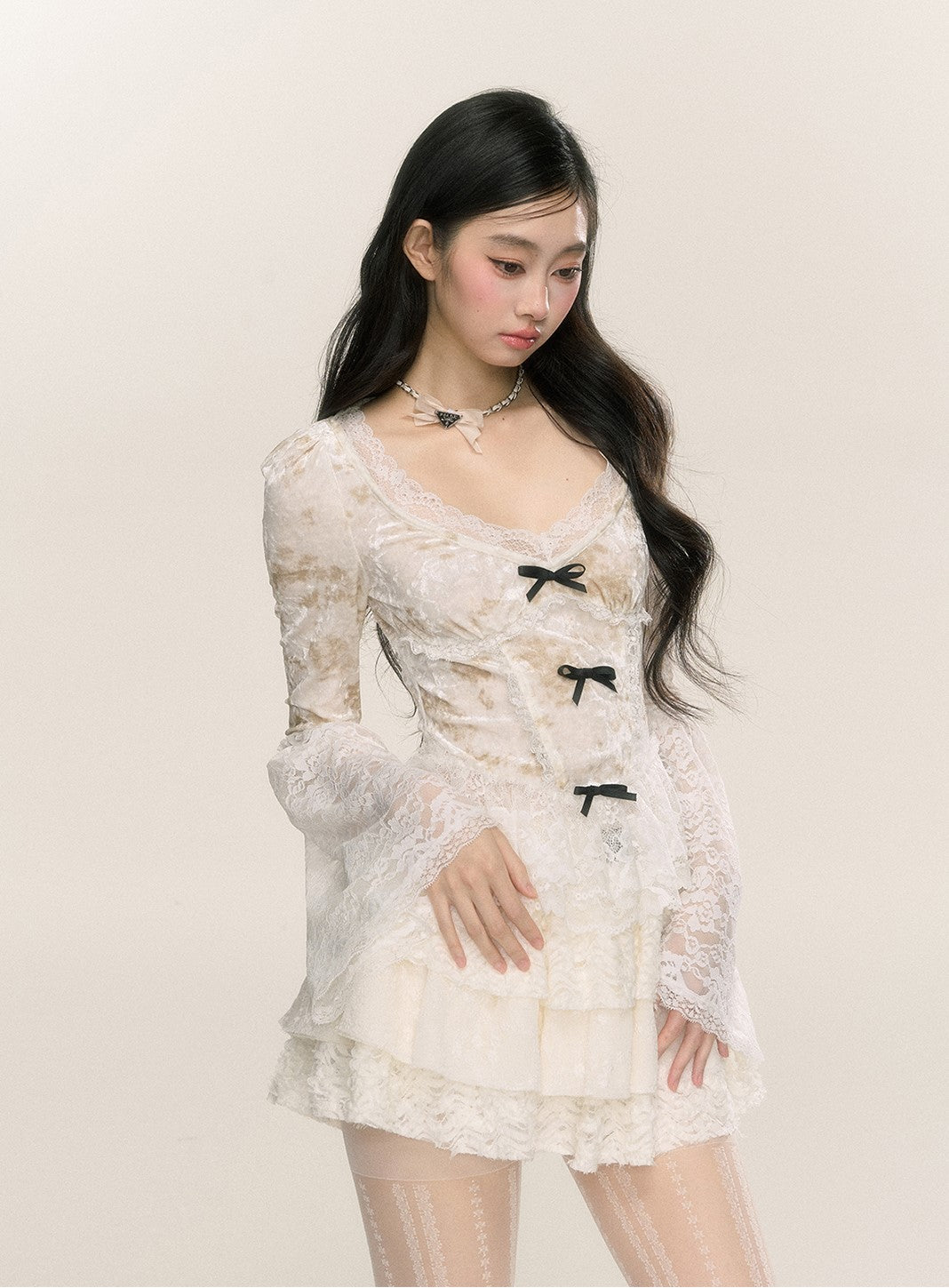 White Moss Rose French Pure Desire Lace Shirt DIA0230