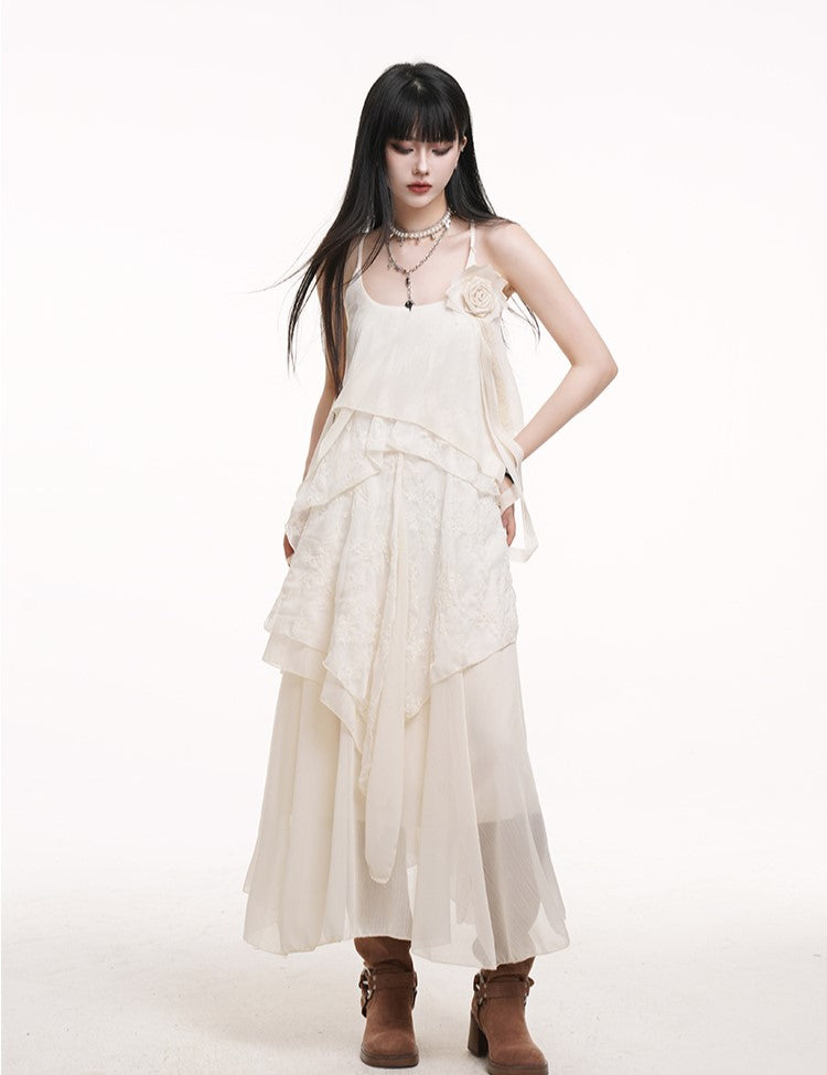 White Lace Suspender Dress LAD0178