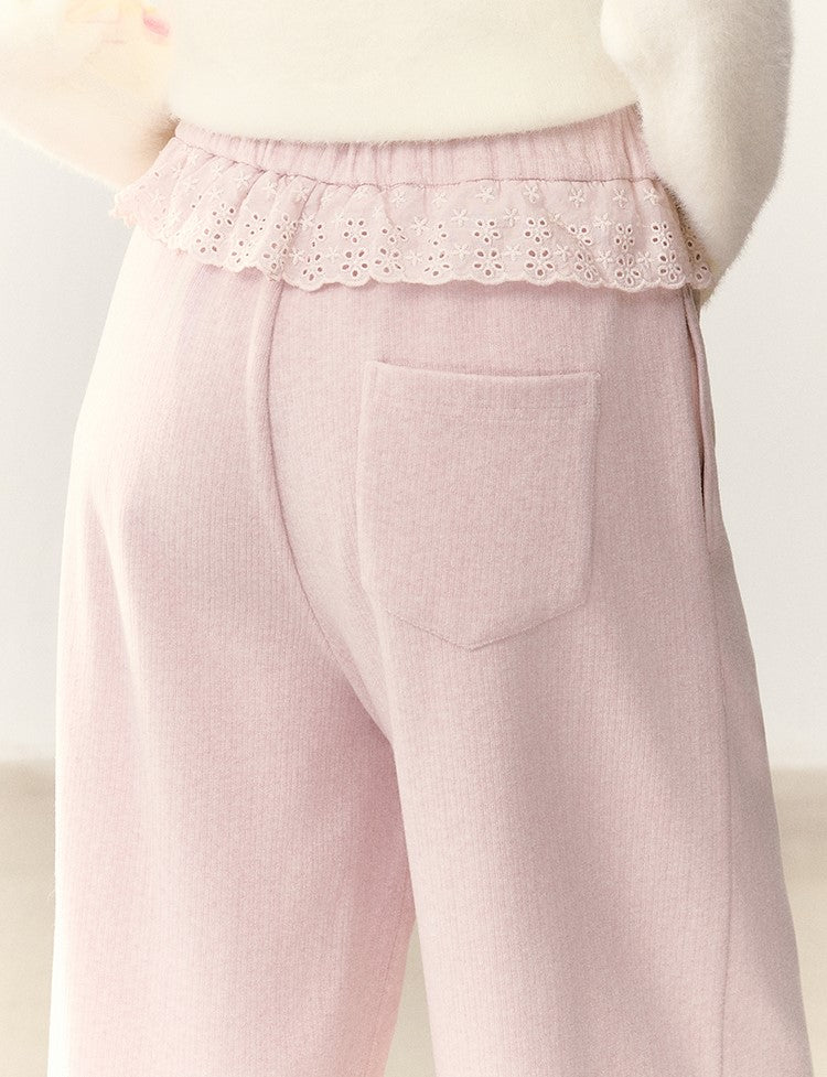 Star Waist Tie Casual Lace Trim Pants NTO0247