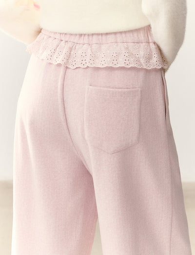 Star Waist Tie Casual Lace Trim Pants NTO0247