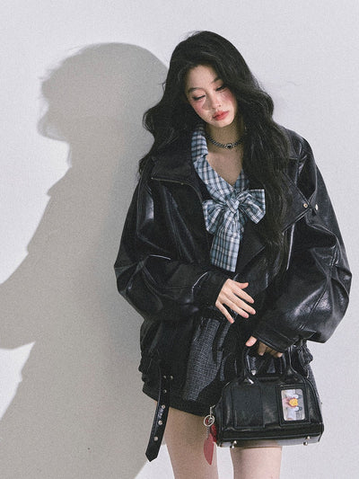 Fake Two-piece Bow Plaid Shirt DIA0599