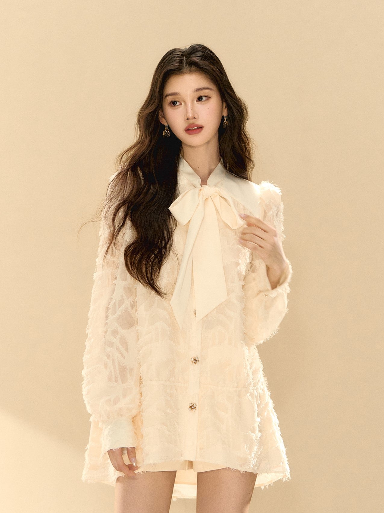 Puff Sleeves Bow Shirt Dress OSH0139