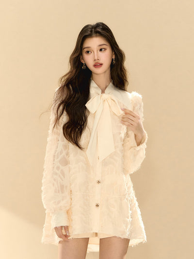 Puff Sleeves Bow Shirt Dress OSH0139