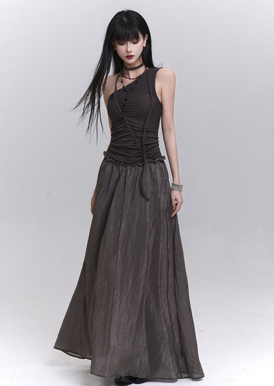 One-shoulder Suspender Long Dress LAD0196