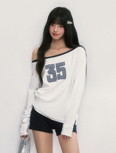 Digital Design Off-shoulder T-shirt WEE0039
