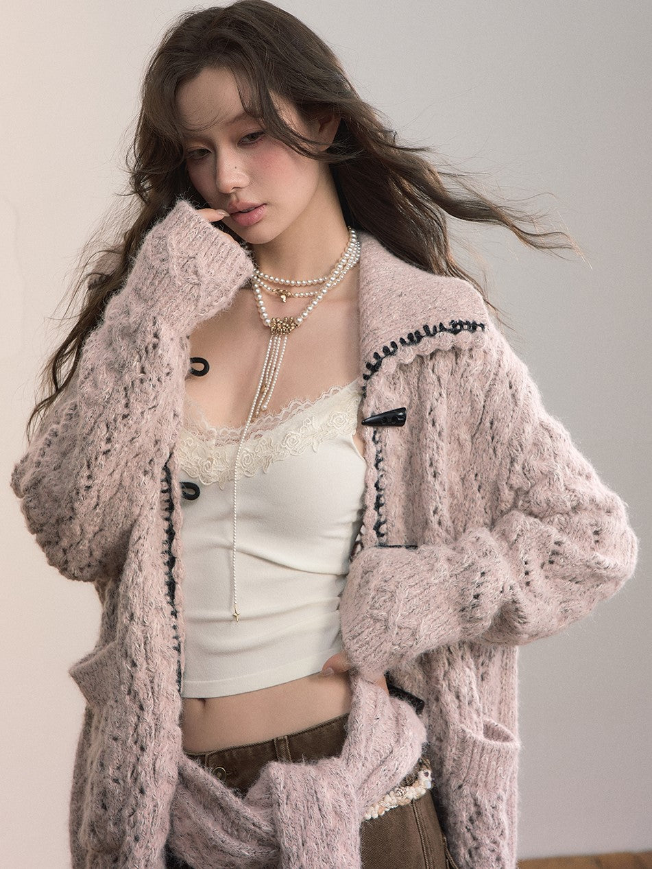 Lapel Duffle Knitted Cardigan/Scarf VIA0371