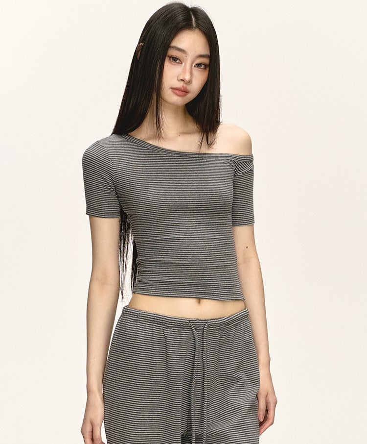 Oblique Shoulder Striped T-shirt/Pants ANA0039