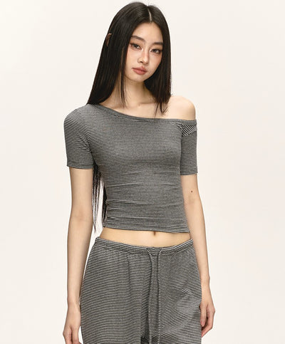 Oblique Shoulder Striped T-shirt/Pants ANA0039