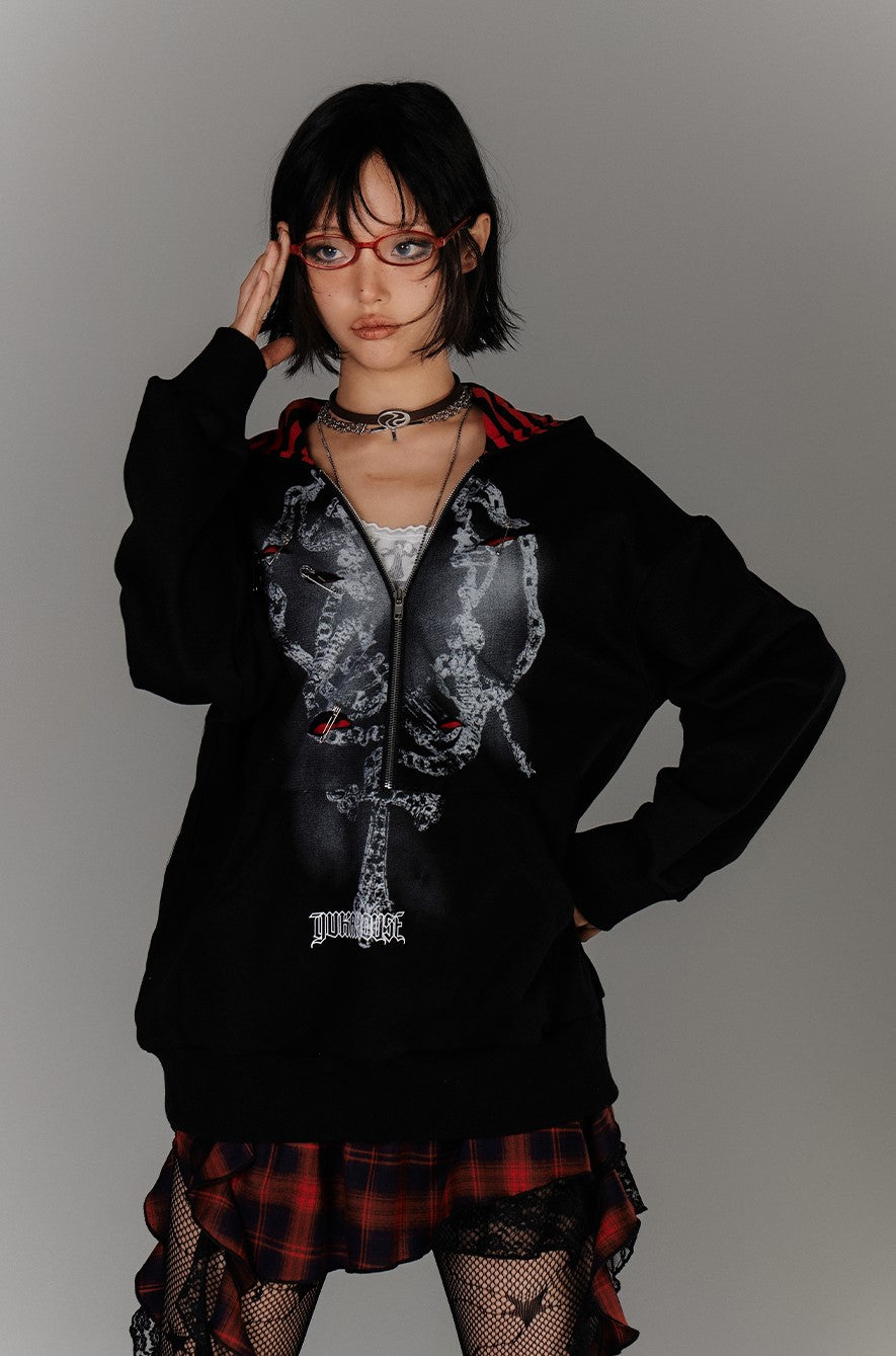 Fake Two-piece Striped Hooded Sweatshirt KIN0143