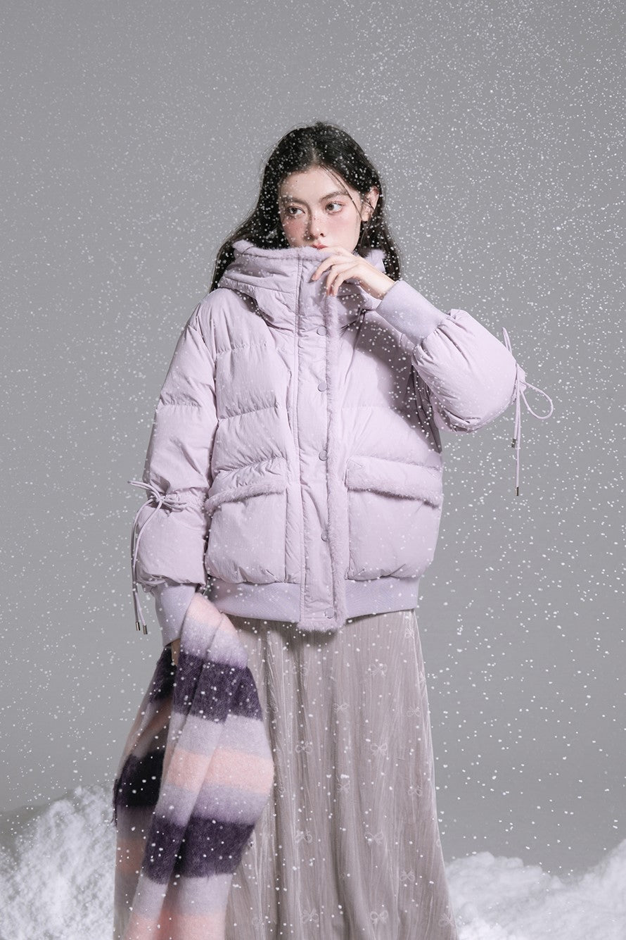 Taro Purple Hooded Fur Stripe Down Jacket COT0186