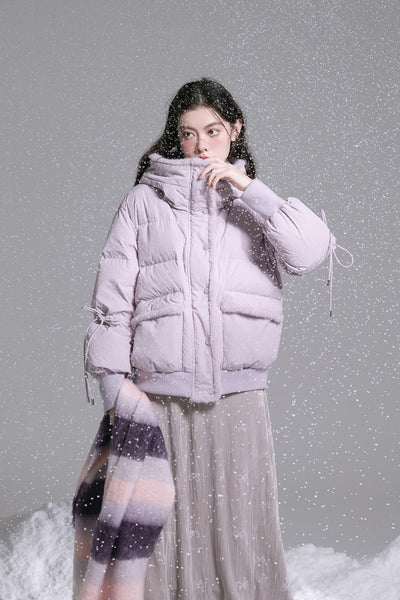 Taro Purple Hooded Fur Stripe Down Jacket COT0186