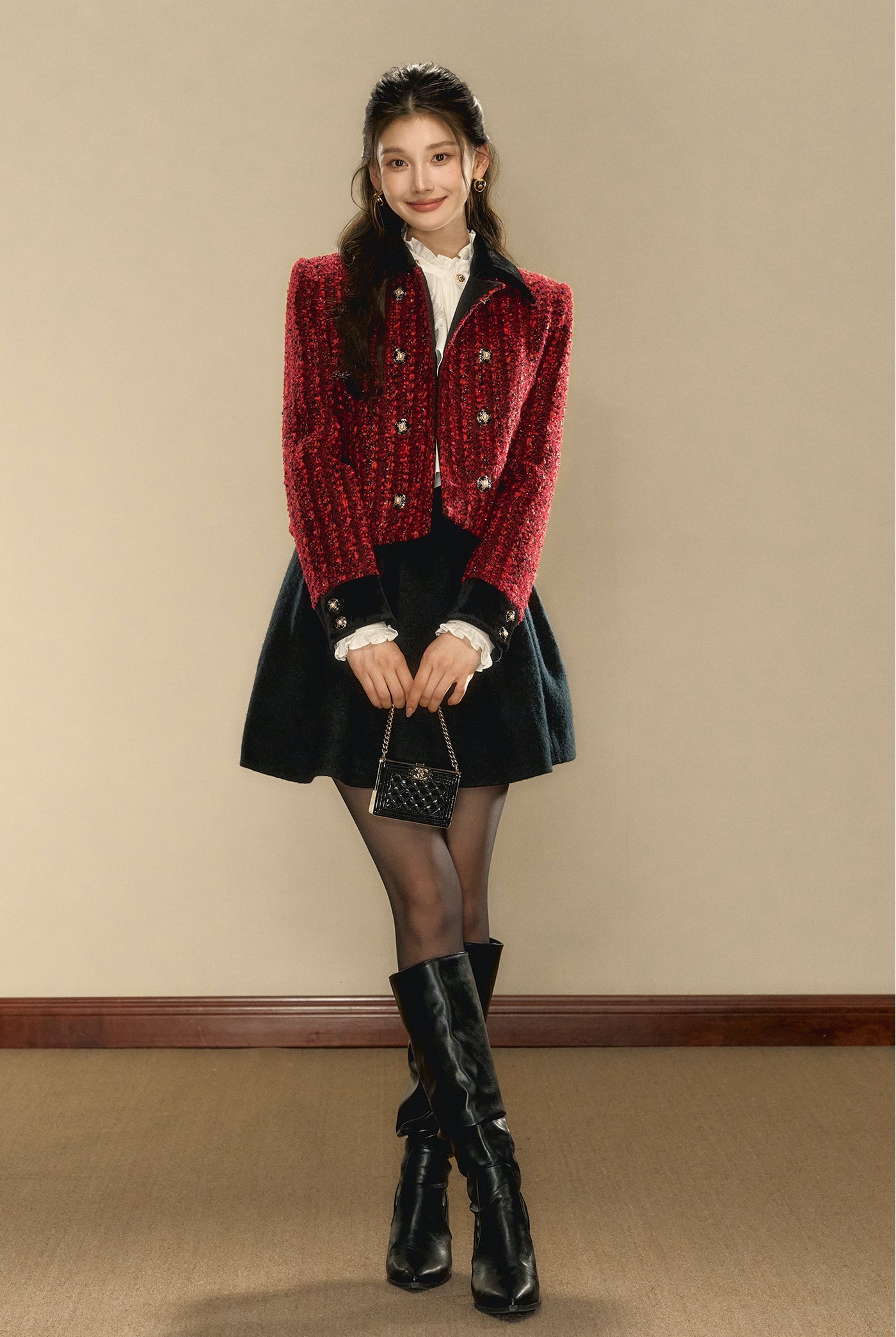 French Court Vintage Little Fragrance Double-breasted Wool Red Short Jacket OSH0097