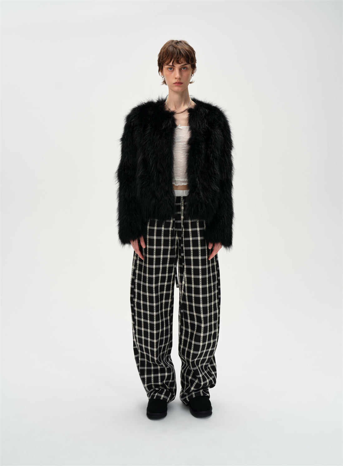 Check Drawstring Curved Casual Pants CUR0262