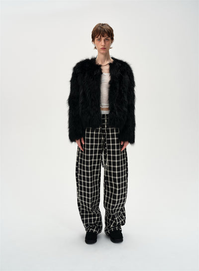 Check Drawstring Curved Casual Pants CUR0262