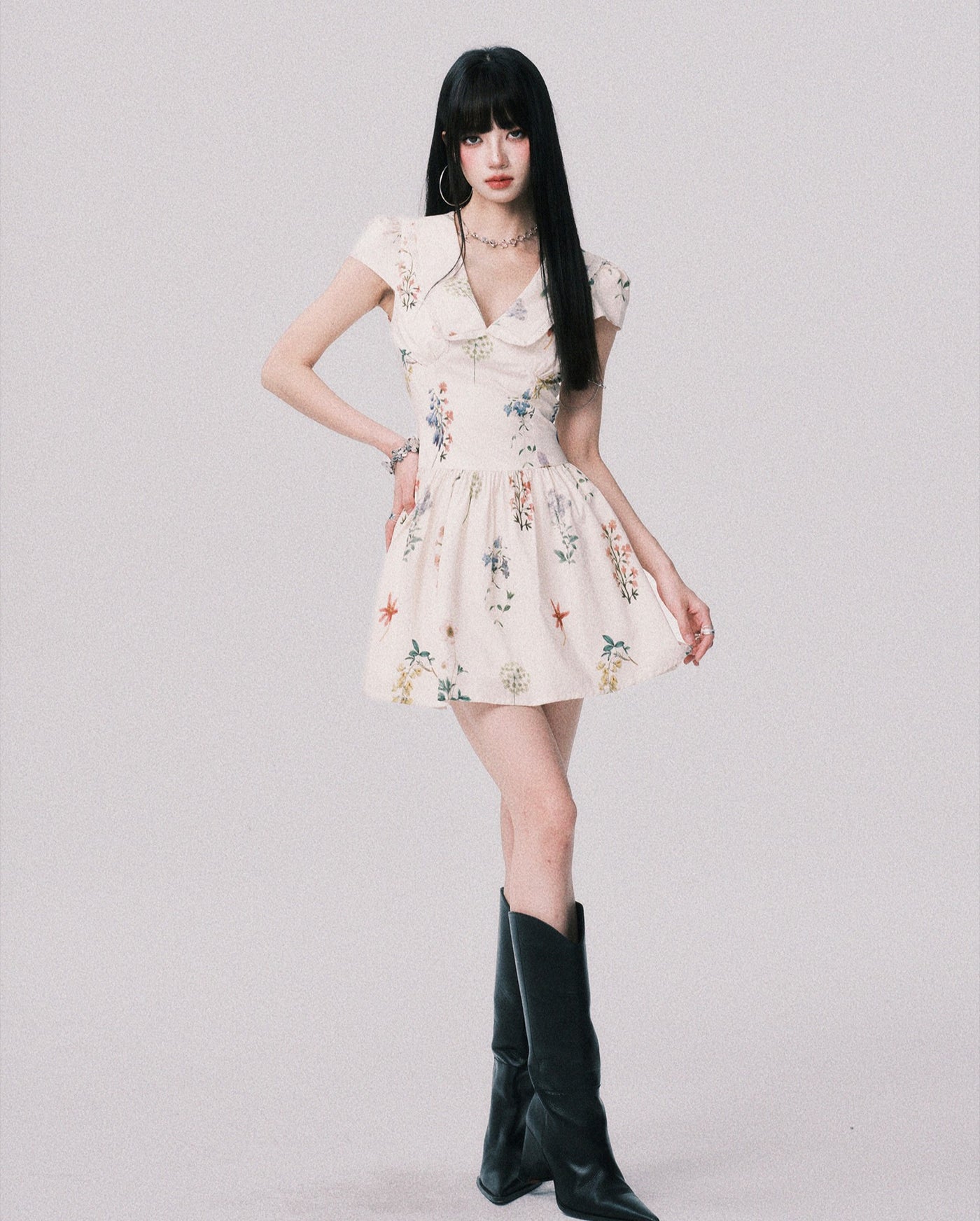Plant Print French Doll Collar Dress LUL0157