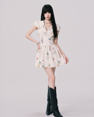 Plant Print French Doll Collar Dress LUL0157