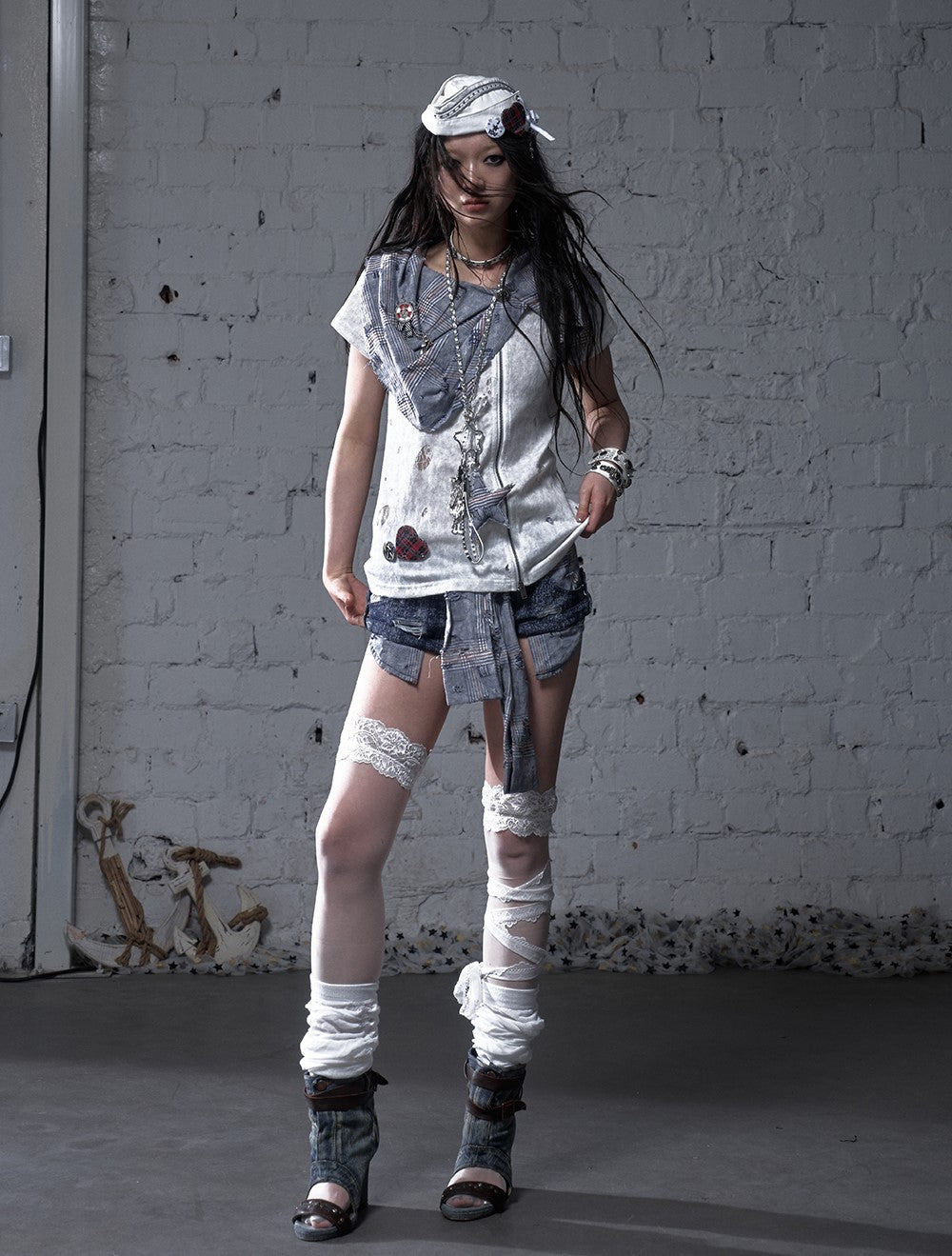 Punk Plaid Scarf Fake Two-piece T-shirt NOR0183