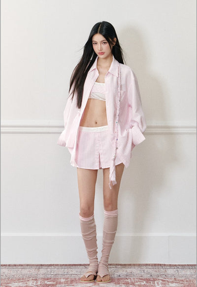 Braided Rope Striped Shirt/Camisole/Shorts AGM0170