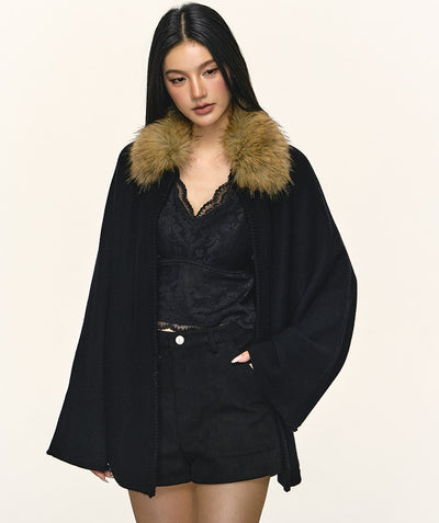 Eco-friendly Fur Collar Knitted Cardigan ANA0106