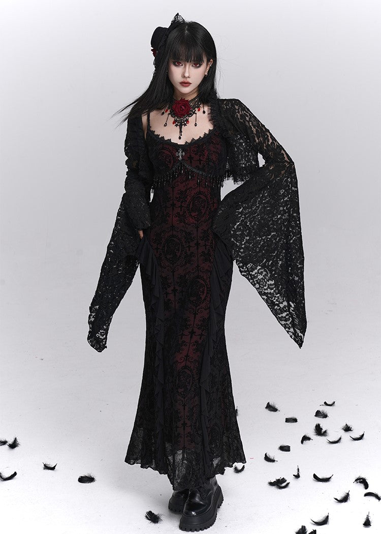 Black Suspender Dress/Lace Shawl LAD0240