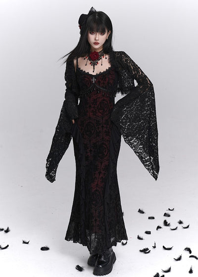 Black Suspender Dress/Lace Shawl LAD0240