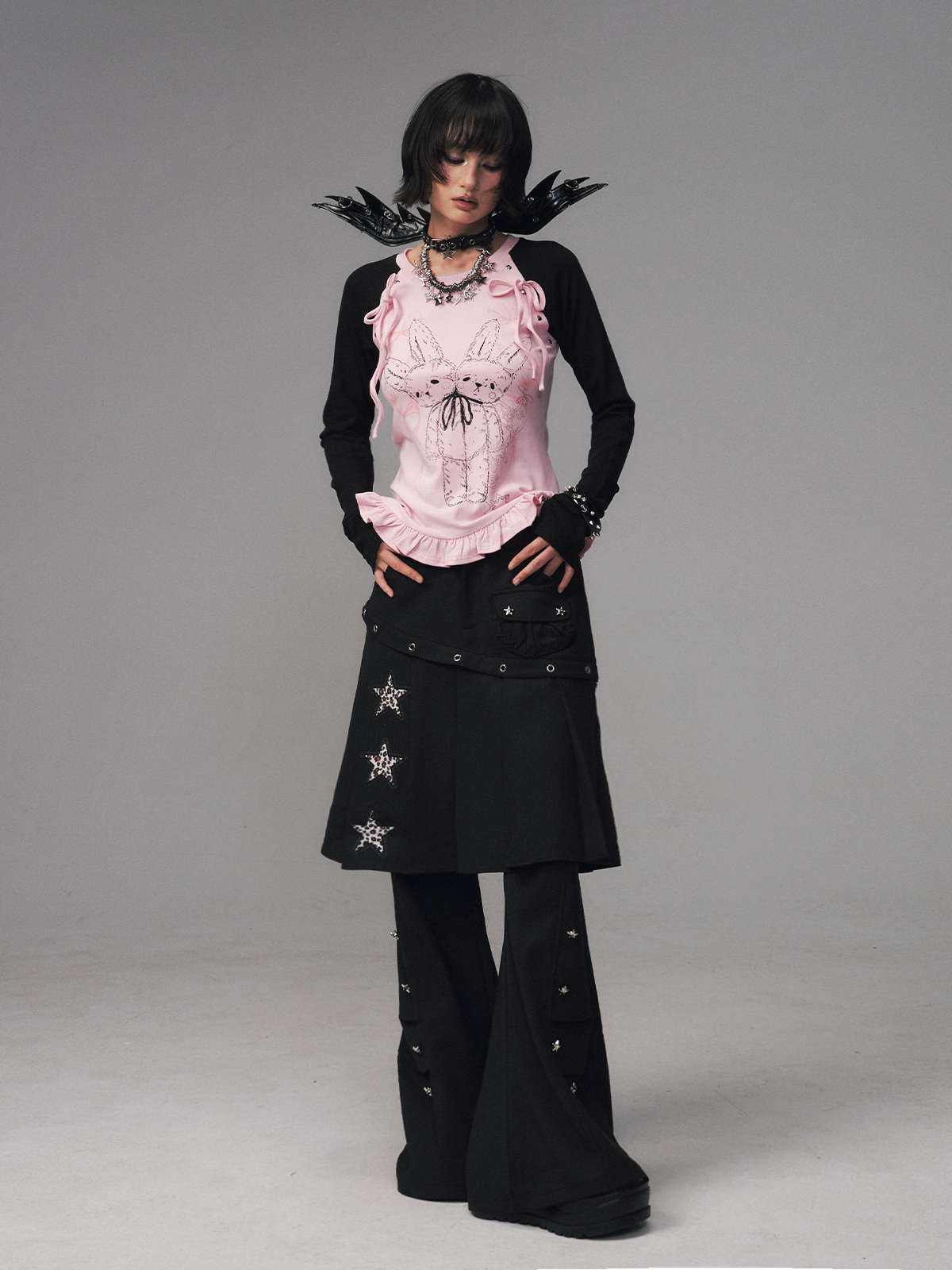 Faux Two-Piece Pleated Skirt Pants FRU0123