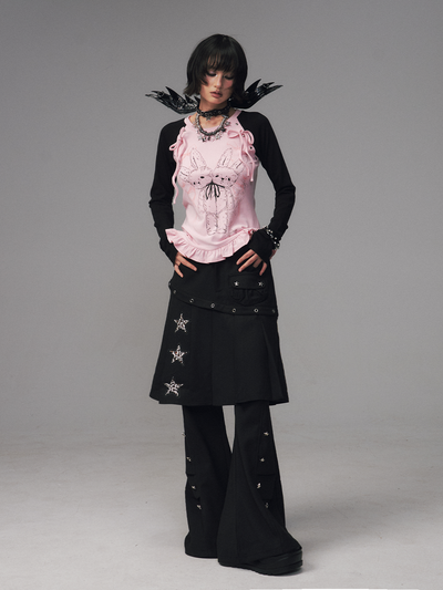 Faux Two-Piece Pleated Skirt Pants FRU0123