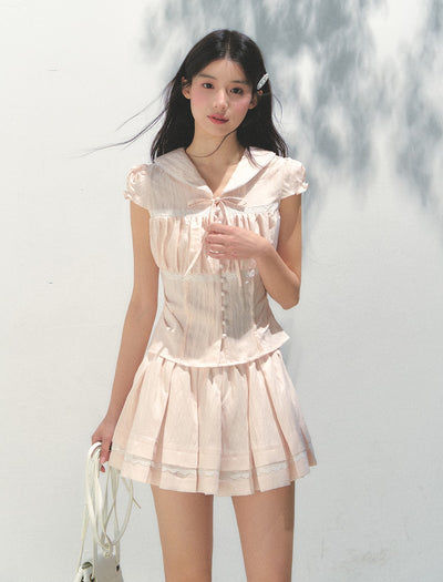 Navy Collar Waist Shirt /Skirt SUN0161