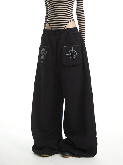 Skull Design Casual Wide-Leg Pants UNC0328