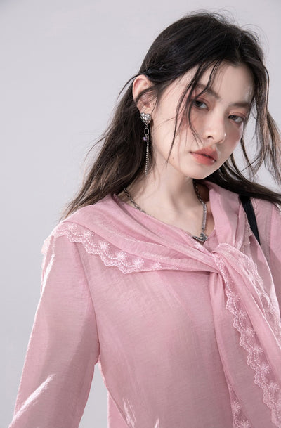 Grapefruit Pink Large Lapel Shirt COT0247