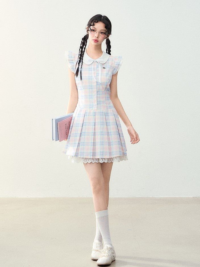 Fresh Plaid Baby Collar Lace Dress NTO0221