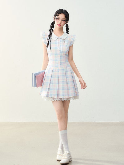 Fresh Plaid Baby Collar Lace Dress NTO0221