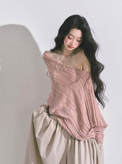 Oblique Shoulder Loose Sweater DIA0597