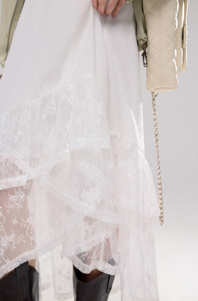 White Lace Irregular Layered Skirt COT0233