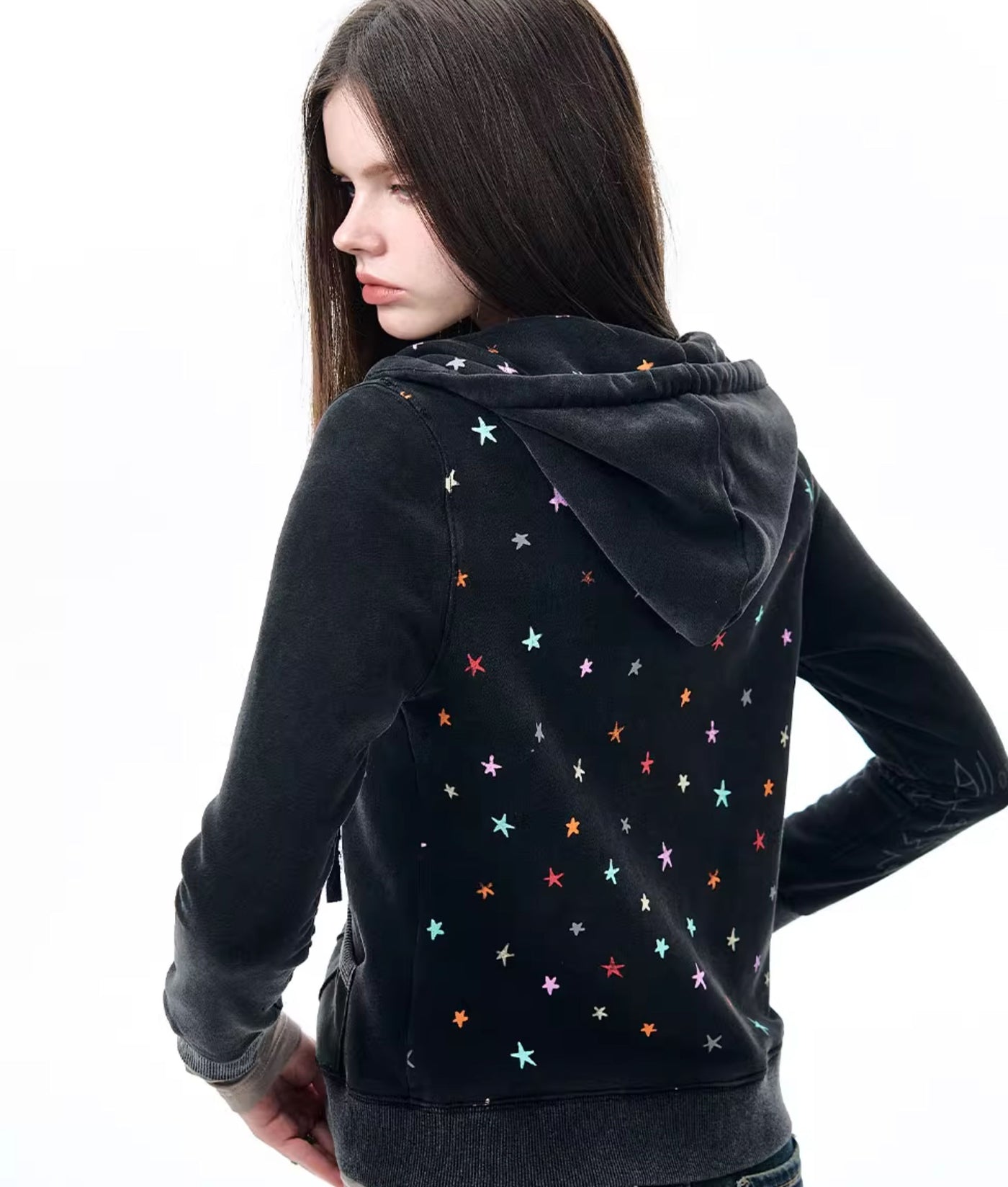 Graffiti Star Print Hooded Jacket NEC0230