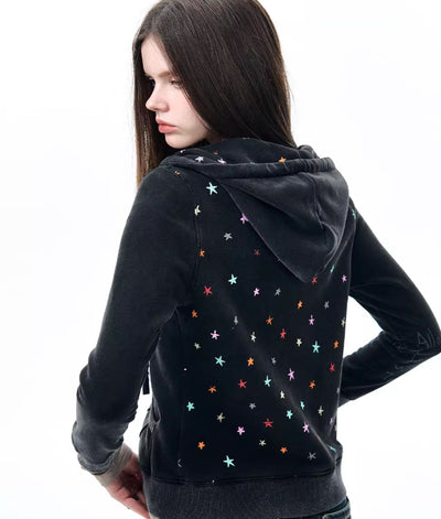 Graffiti Star Print Hooded Jacket NEC0230