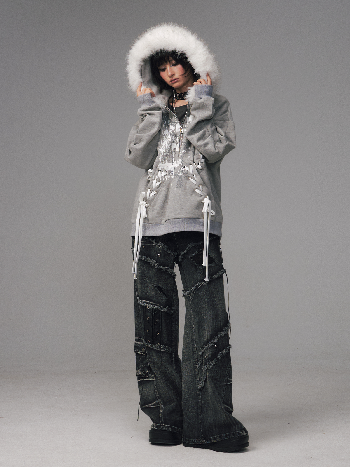 Print Half-Open Zipper Hooded Sweatshirt FRU0125