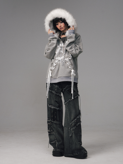 Print Half-Open Zipper Hooded Sweatshirt FRU0125